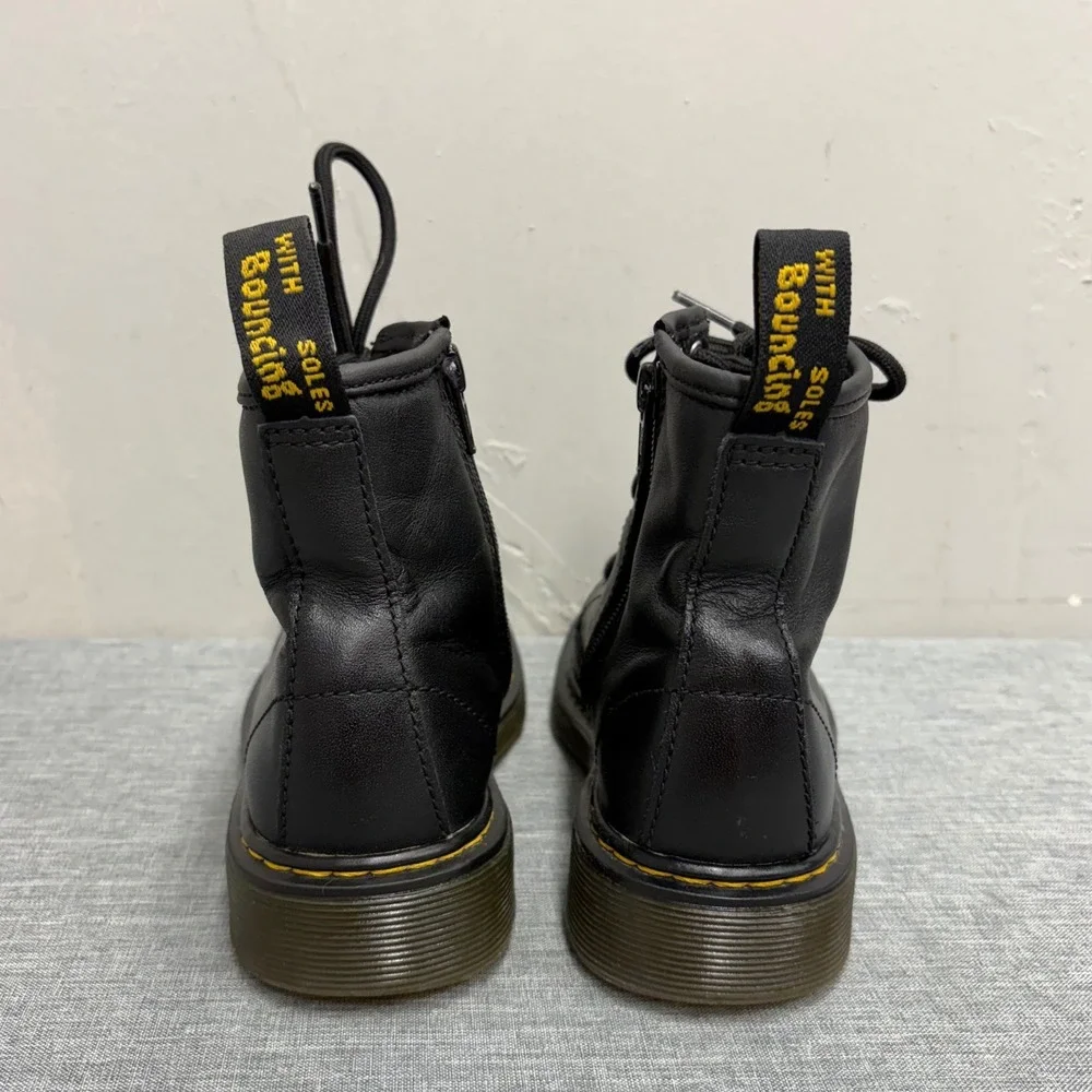 Dr. Martens 1460 J Boots Kids Size 3 Black Leather Side Zip Classic Combat